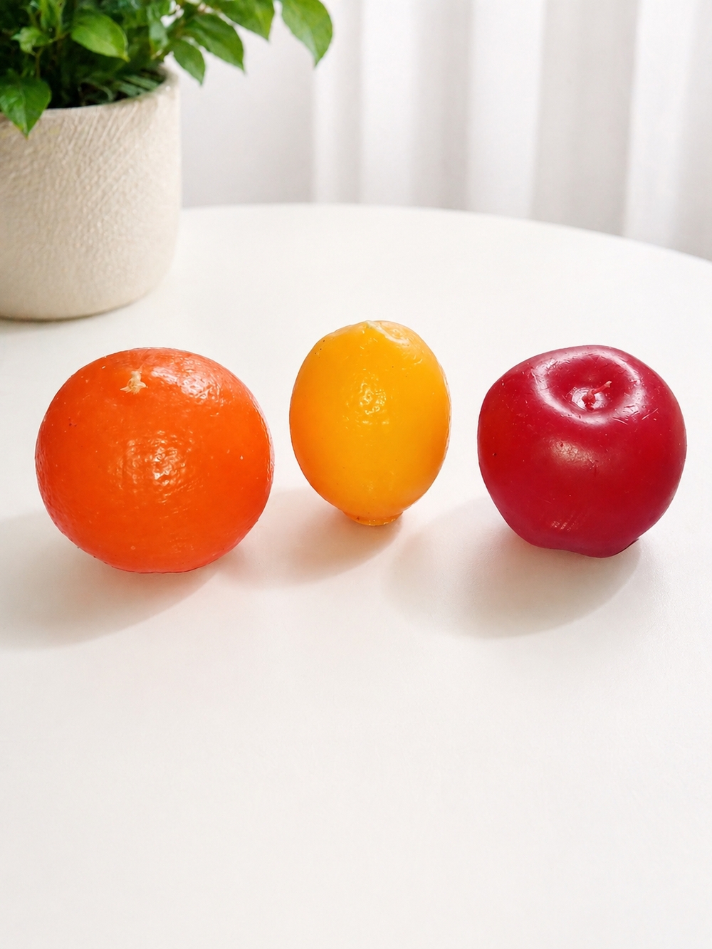 Vintage 1970s Fruit Candles Set Orange Lemon Apple Realistic Retro Decor